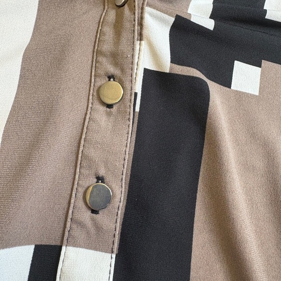 Alfani Brown Black Graphic Button Down cap sleeve vintage inspired Shirt size XS - Picture 3 of 8